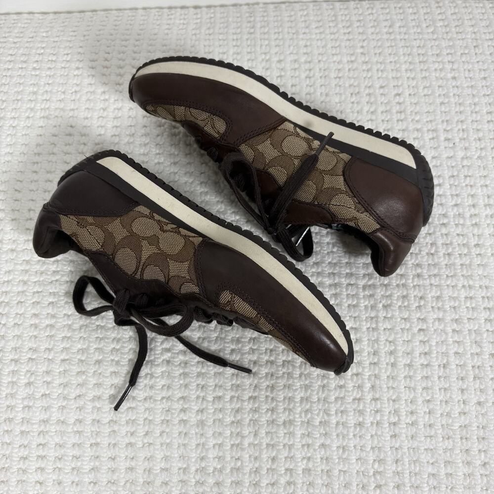 COACH Farah Women's Retro Sneakers Brown & Khaki 6B Signature C Leather Jacquard - Picture 5 of 16